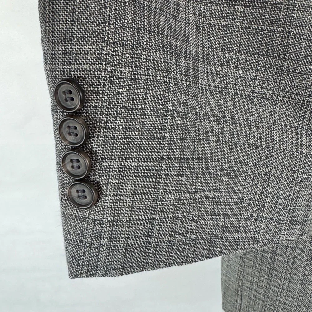 Lauren Ralph Lauren Made in‎ Italy Gray Plaid Silk Wool Sport Coat Blazer 44S